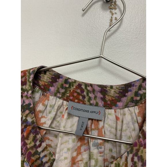 Conditions Apply Anthropologie Pink Combo Twill Smocked Midi Dress Size 2 UK 6 - Picture 2 of 3